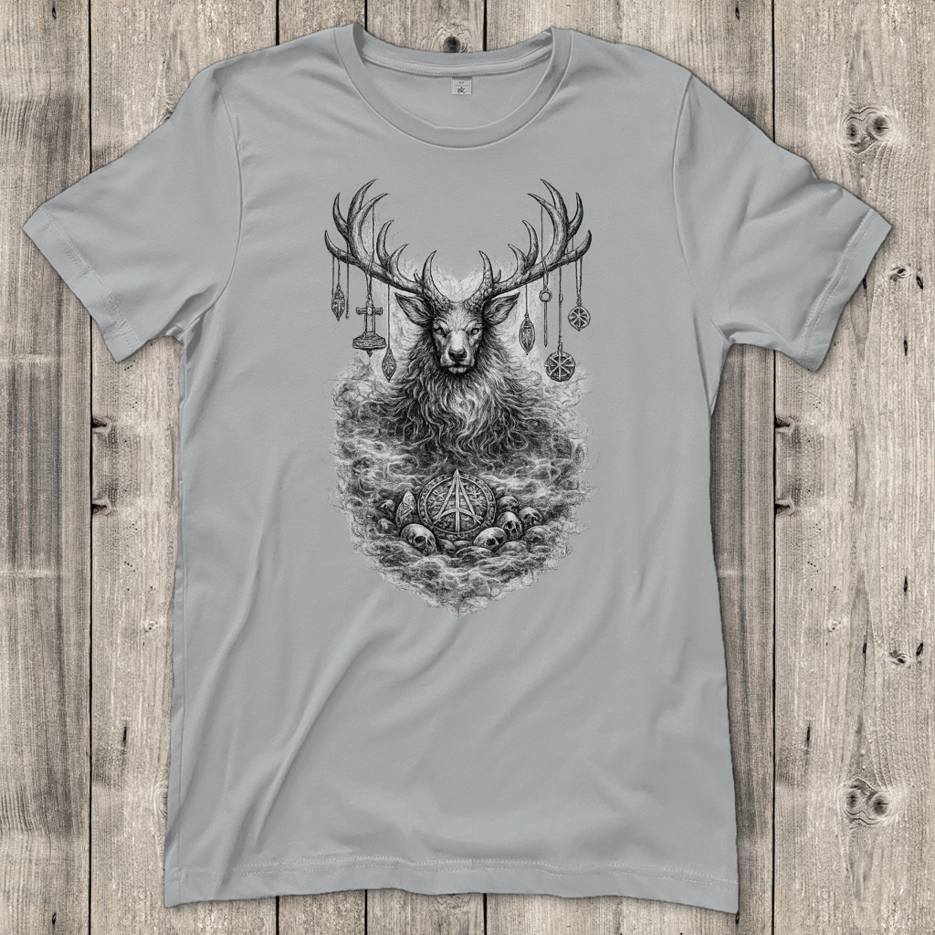Damen T-Shirt Majestätischer Hirsch mit nordischen Talismanen