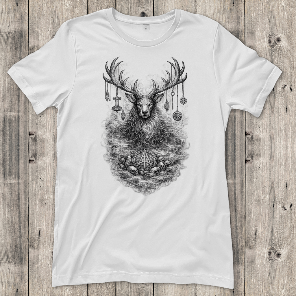 Damen T-Shirt Majestätischer Hirsch mit nordischen Talismanen