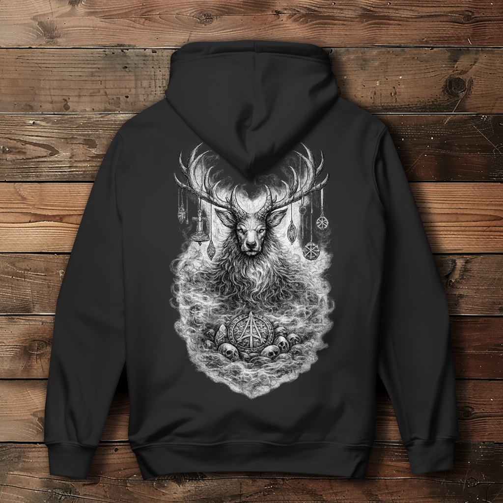 Damen Hoodie Majestätischer Hirsch mit nordischen Talismanen