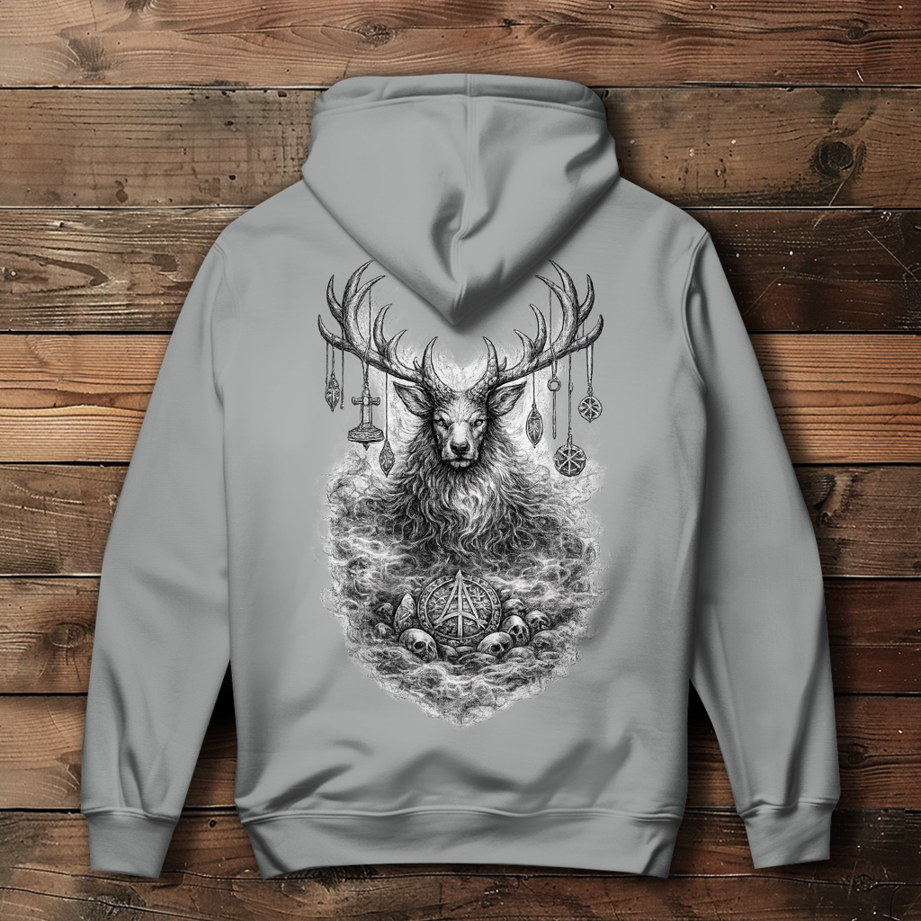 Damen Hoodie Majestätischer Hirsch mit nordischen Talismanen