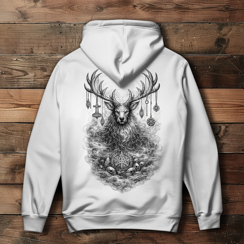 Damen Hoodie Majestätischer Hirsch mit nordischen Talismanen