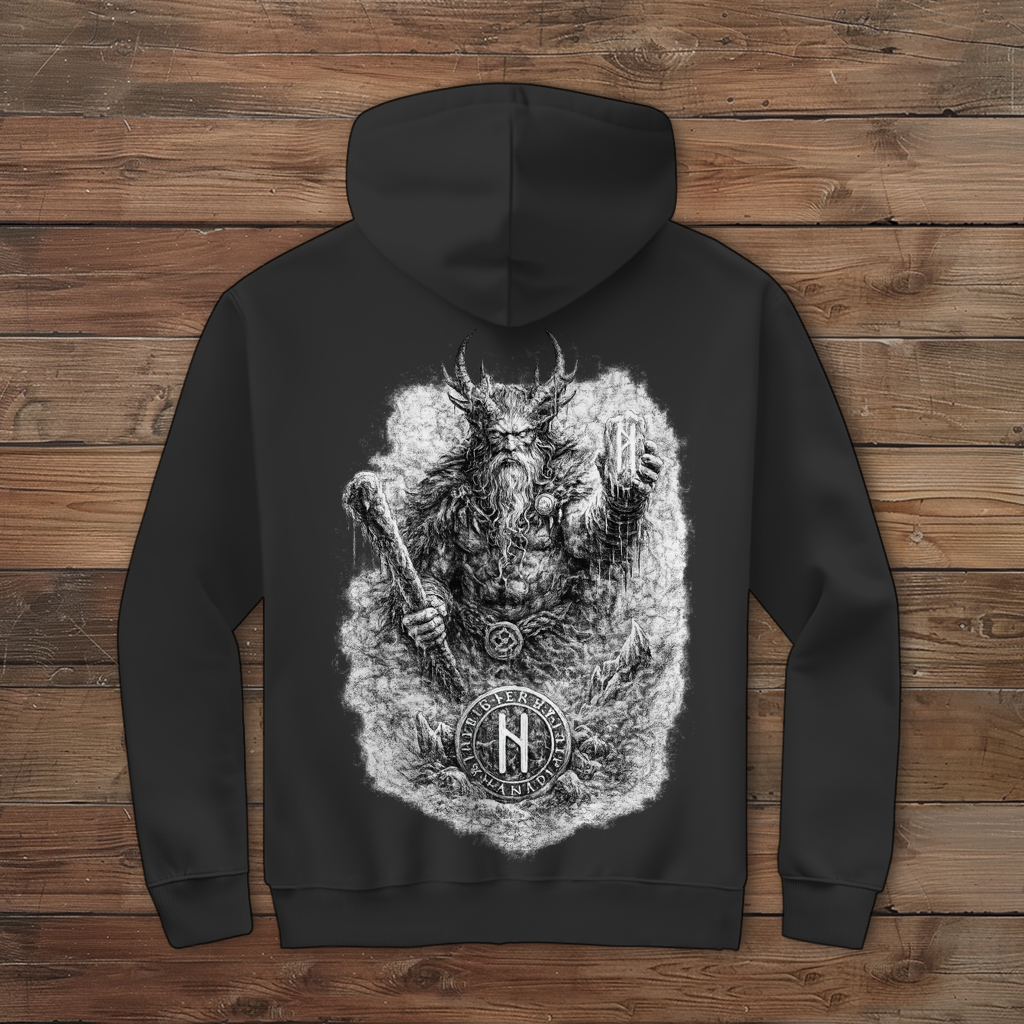 Herren Zipper Hoodie Kämpfer mit Runenstein und Schläger