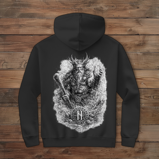 Herren Zipper Hoodie Kämpfer mit Runenstein und Schläger
