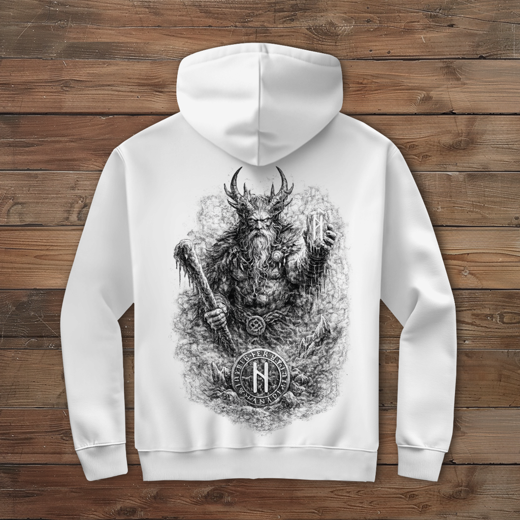 Herren Zipper Hoodie Kämpfer mit Runenstein und Schläger