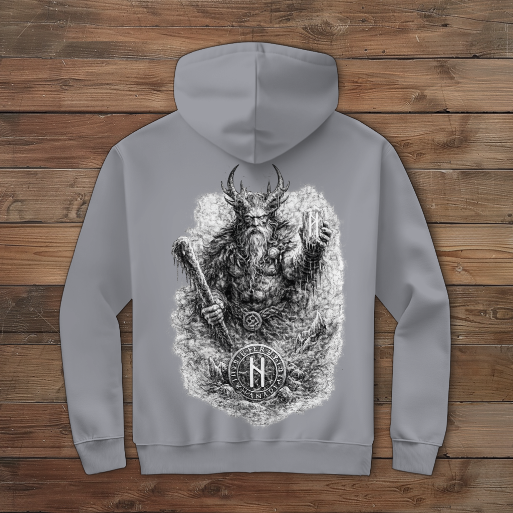 Herren Zipper Hoodie Kämpfer mit Runenstein und Schläger