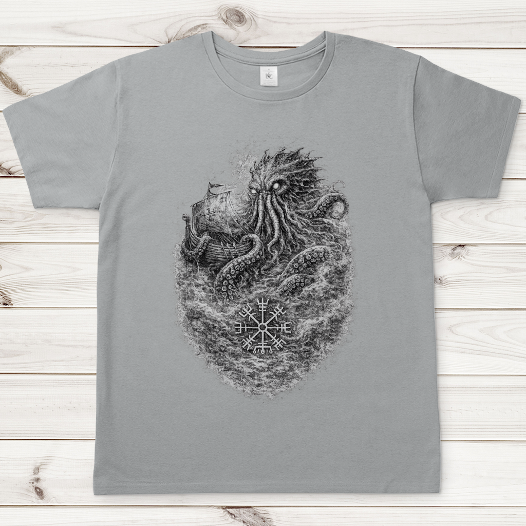 Herren T-Shirt Das erwachende Ungeheuer im Nebel