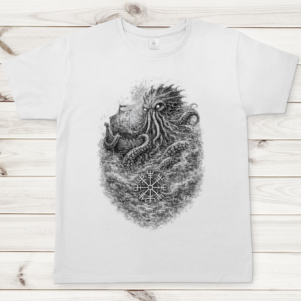 Herren T-Shirt Das erwachende Ungeheuer im Nebel