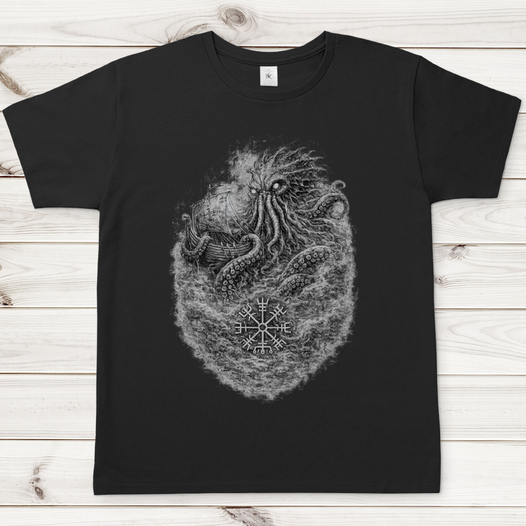 Herren T-Shirt Das erwachende Ungeheuer im Nebel