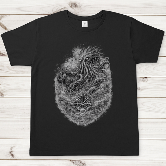 Herren T-Shirt Das erwachende Ungeheuer im Nebel