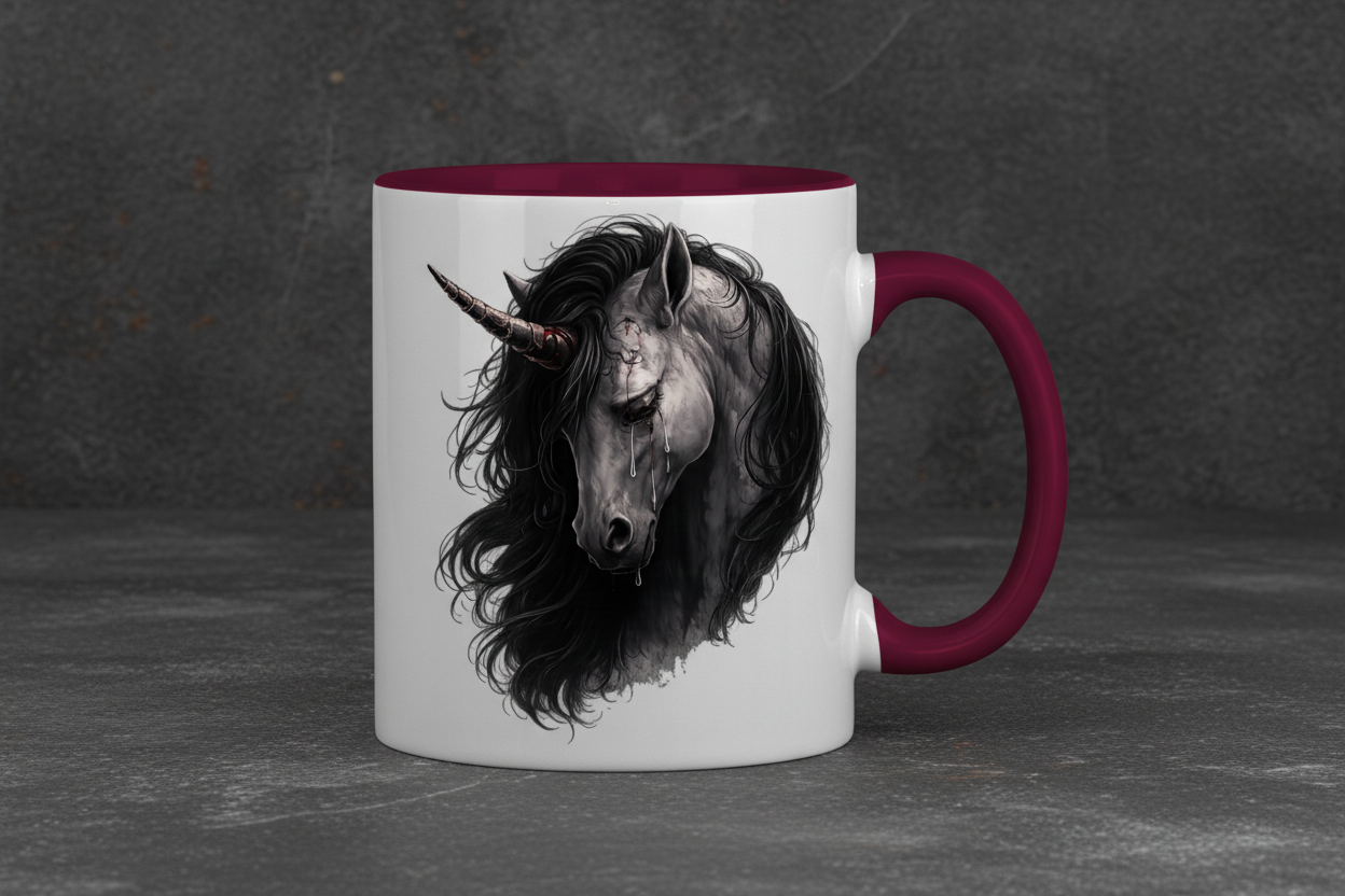 Tasse zweifarbig Einhorn in tiefem Schmerz