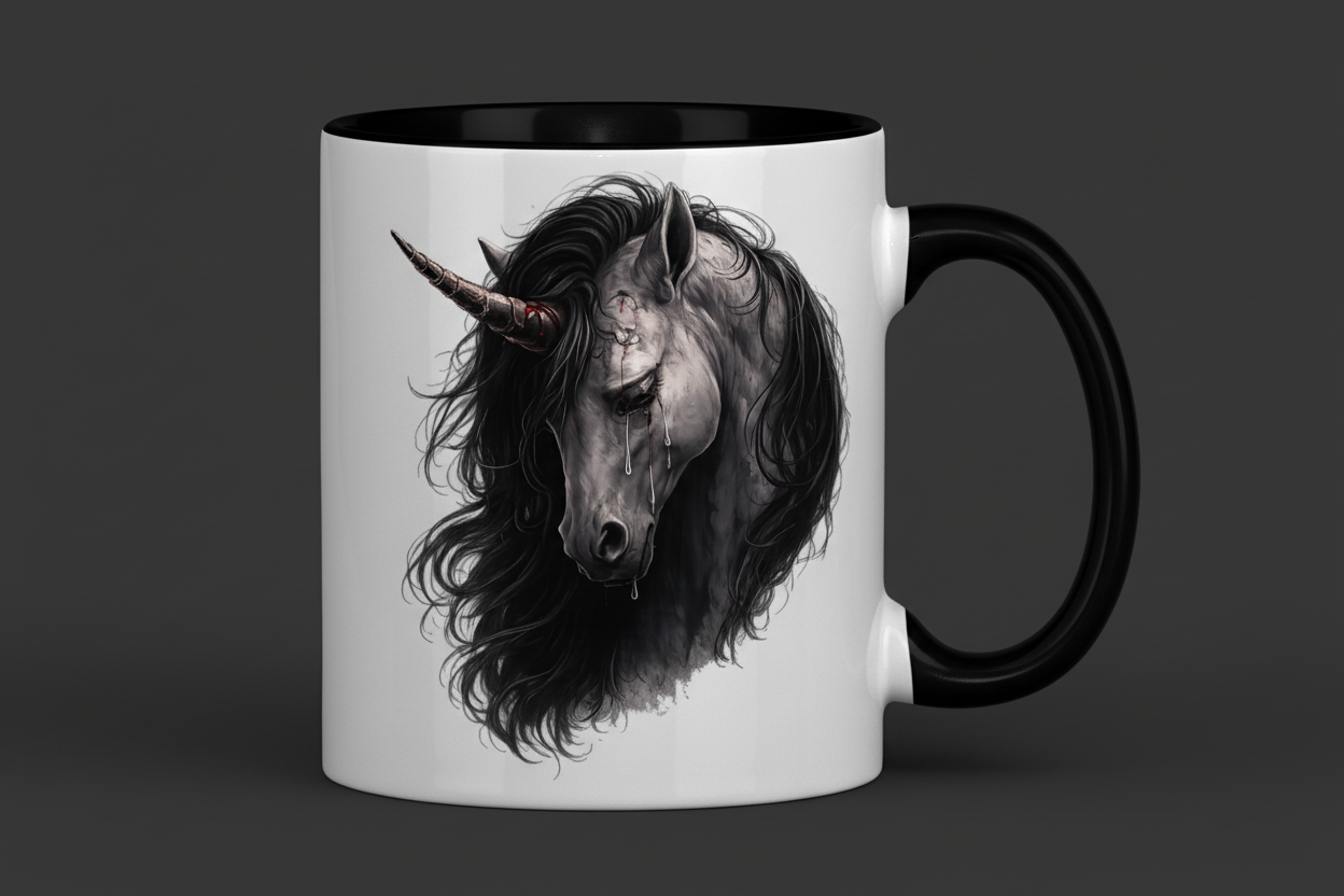 Tasse zweifarbig Einhorn in tiefem Schmerz