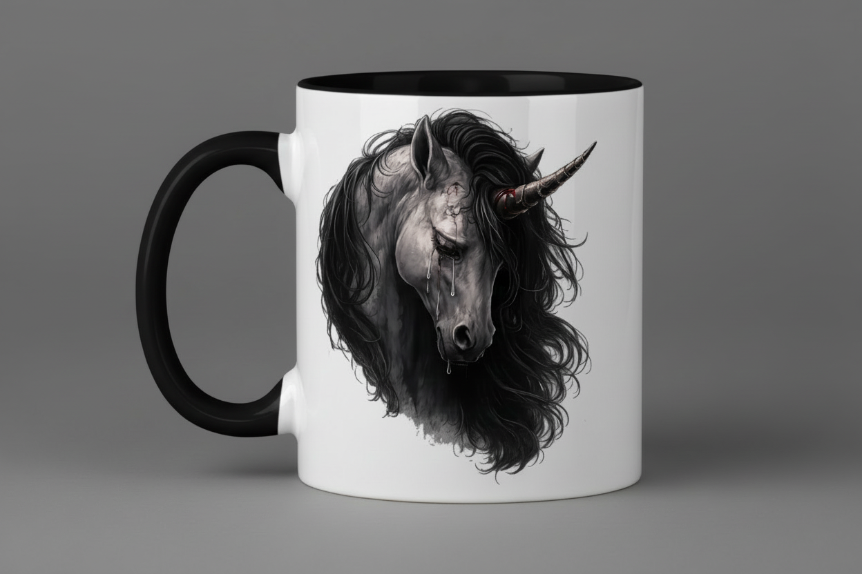 Tasse zweifarbig Einhorn in tiefem Schmerz