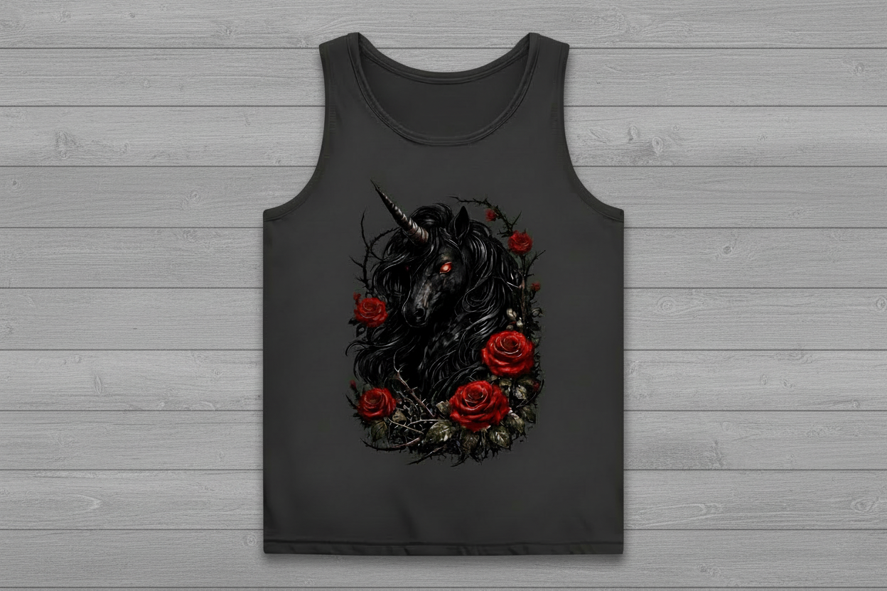 Damen Basic Tank Top Dämonisches Einhorn mit roten Rosen