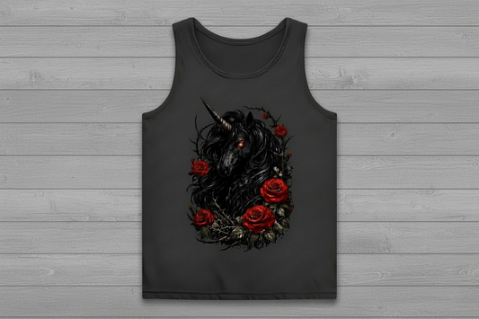 Damen Basic Tank Top Dämonisches Einhorn mit roten Rosen