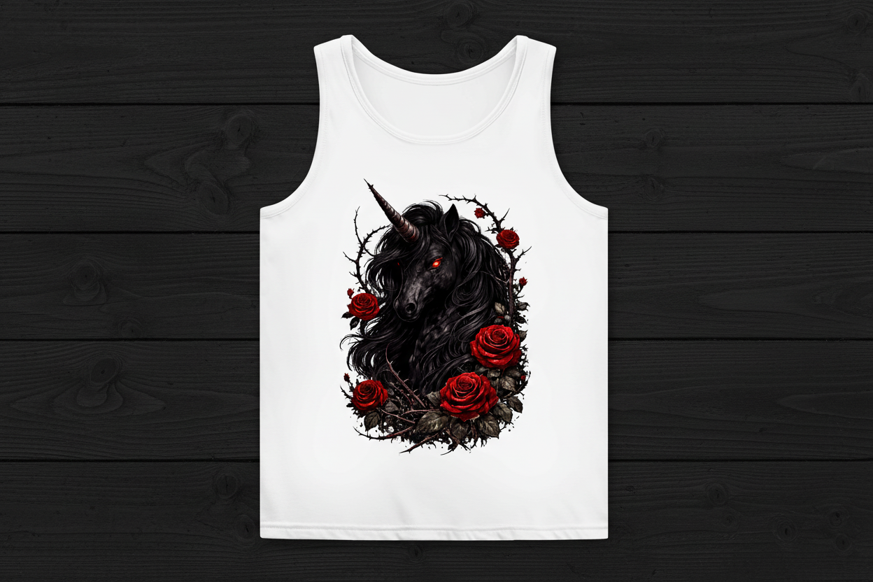 Damen Basic Tank Top Dämonisches Einhorn mit roten Rosen