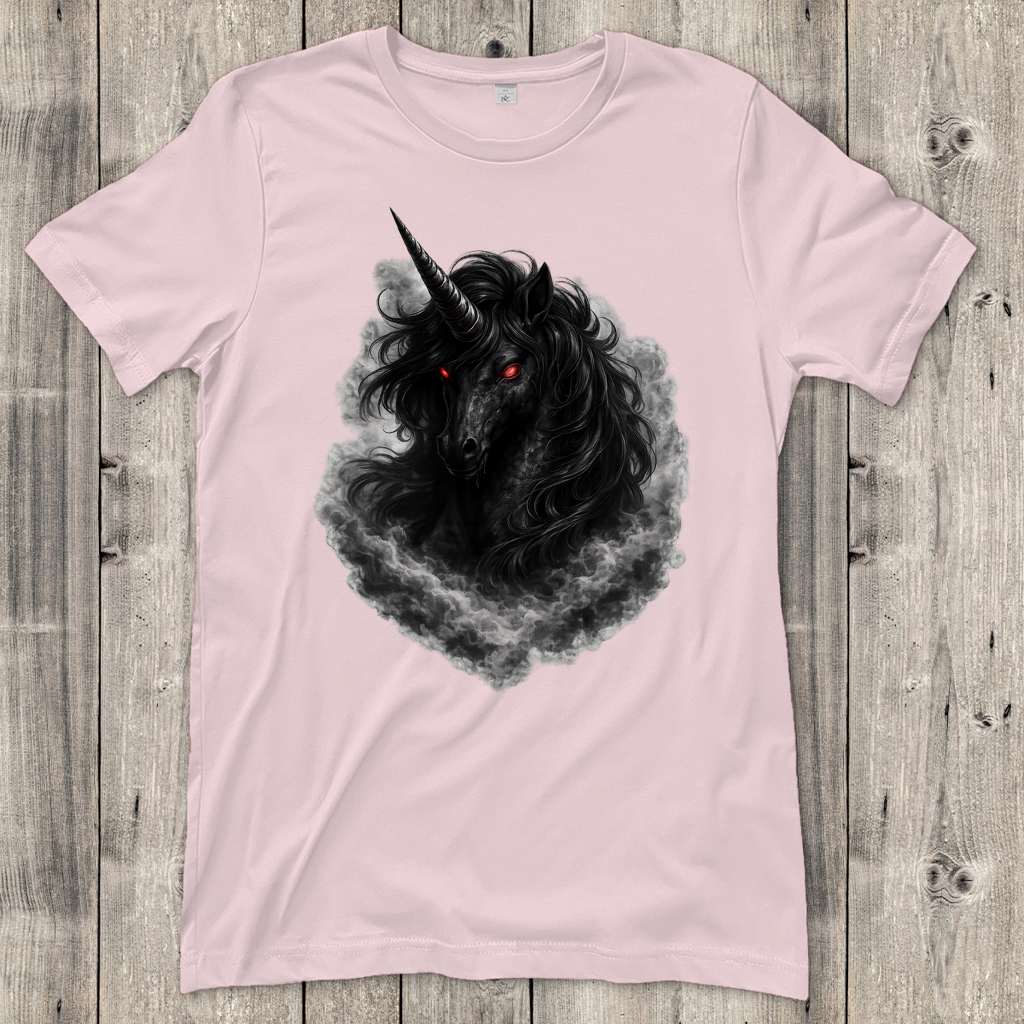 Damen T-Shirt Dunkler Einhornfluch im Rauch
