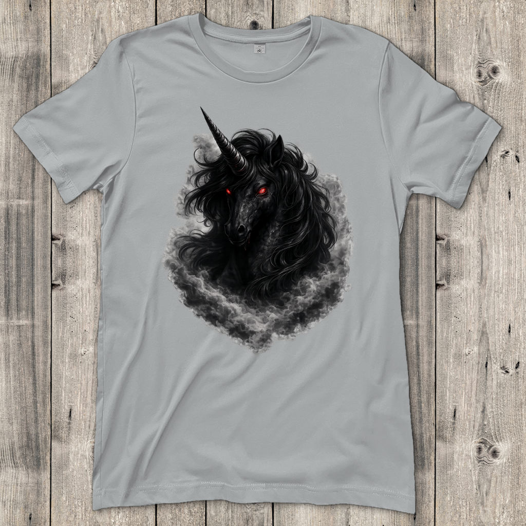 Damen T-Shirt Dunkler Einhornfluch im Rauch
