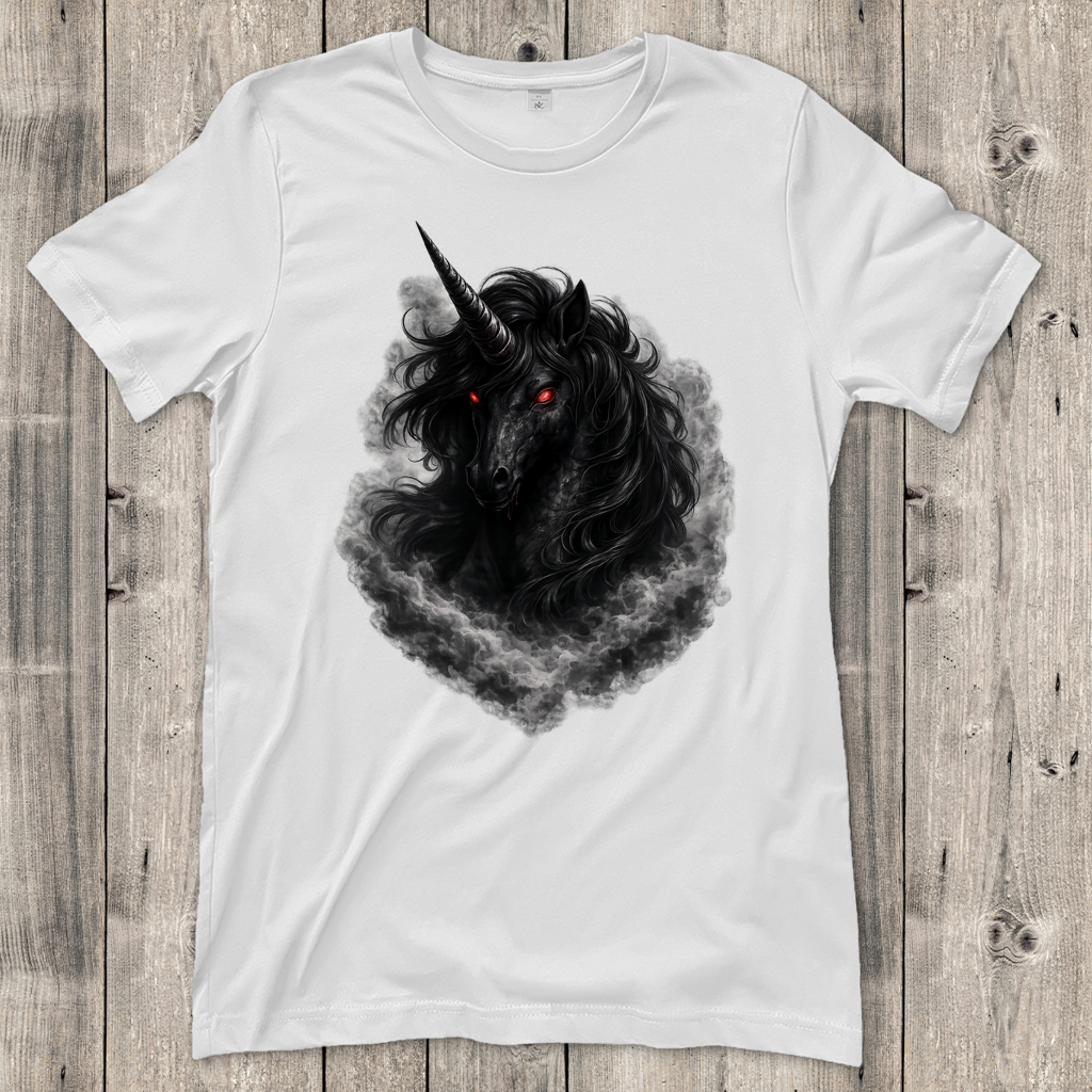Damen T-Shirt Dunkler Einhornfluch im Rauch
