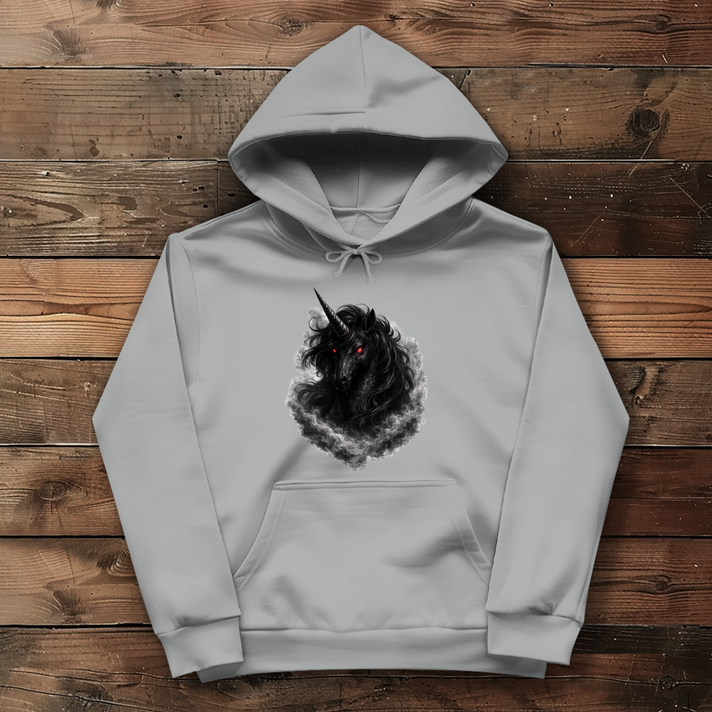 Damen Hoodie Dunkler Einhornfluch im Rauch