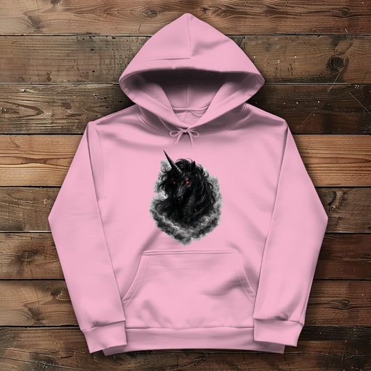 Damen Hoodie Dunkler Einhornfluch im Rauch