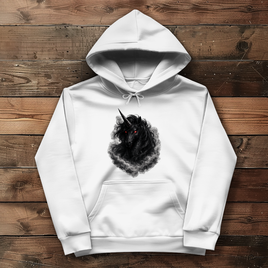 Damen Hoodie Dunkler Einhornfluch im Rauch