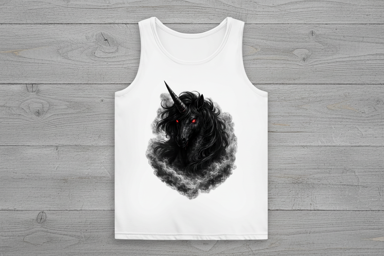 Damen Basic Tank Top Dunkler Einhornfluch im Rauch