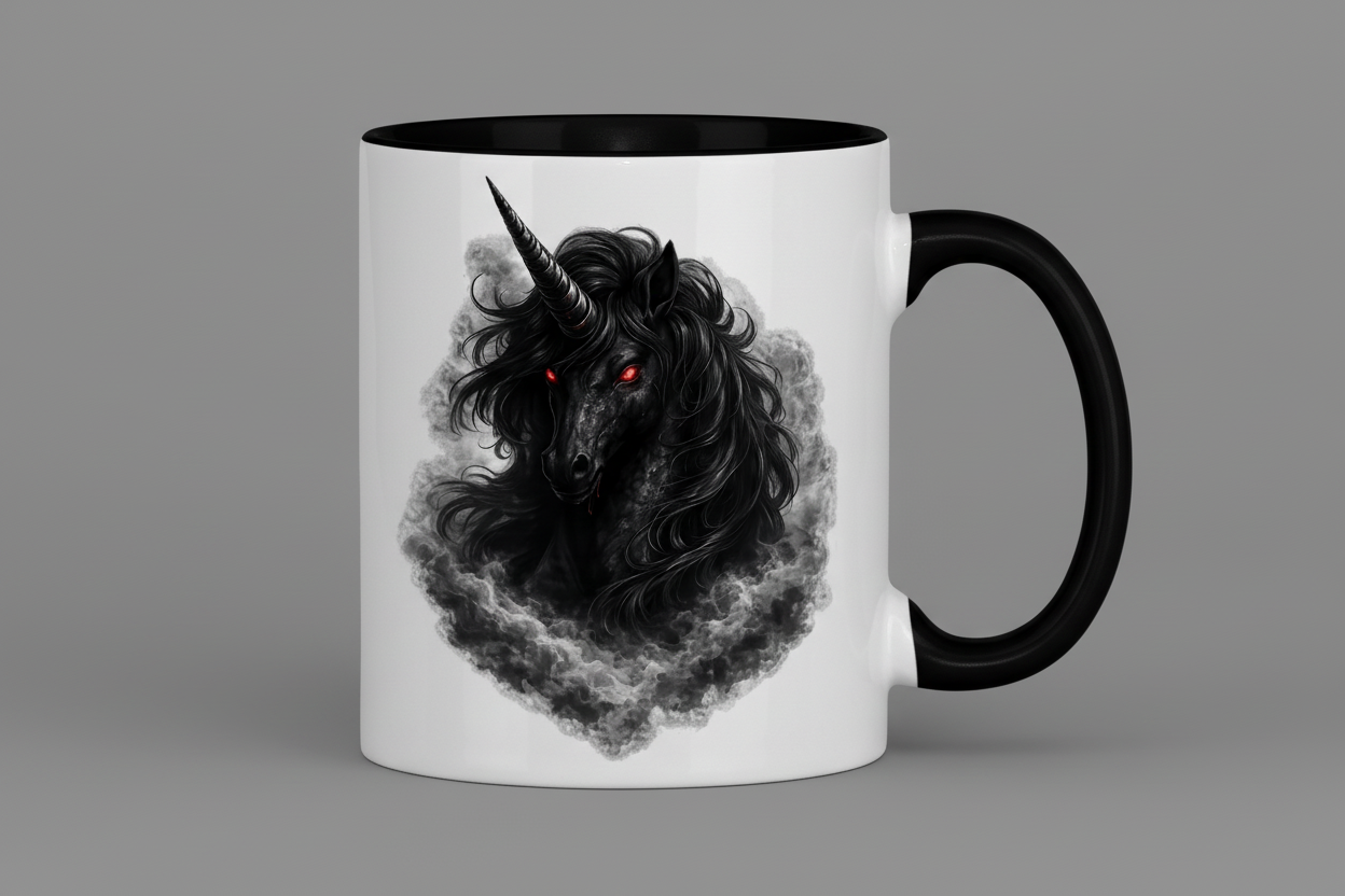 Tasse zweifarbig Dunkler Einhornfluch im Rauch