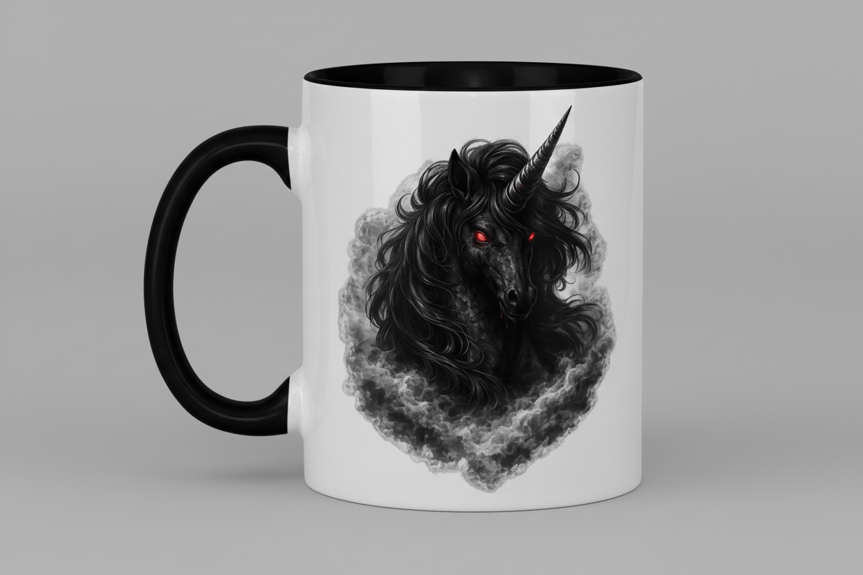 Tasse zweifarbig Dunkler Einhornfluch im Rauch