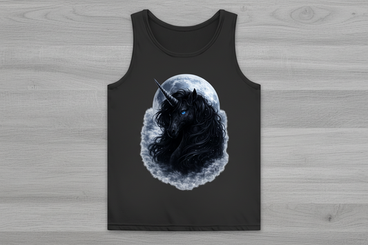 Damen Basic Tank Top Schwarzes Einhorn vor dem Mond