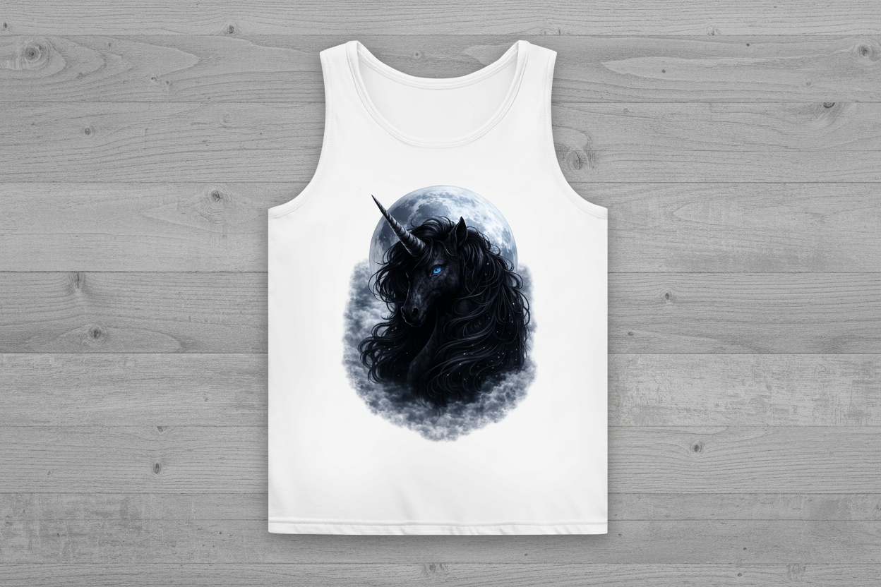Damen Basic Tank Top Schwarzes Einhorn vor dem Mond