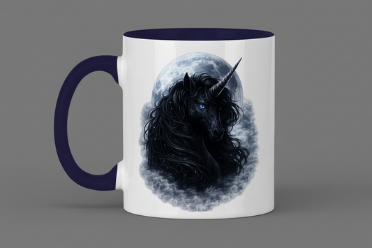 Tasse zweifarbig Schwarzes Einhorn vor dem Mond