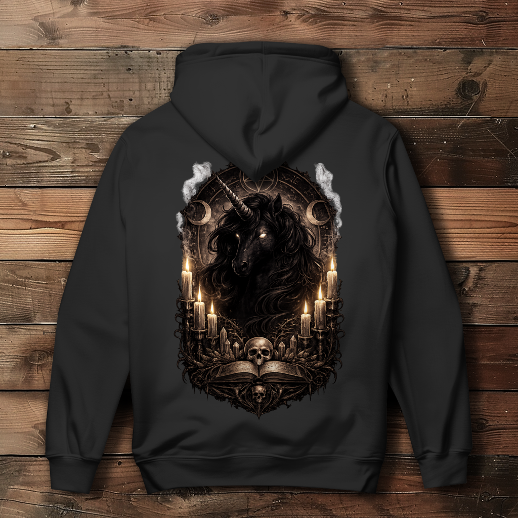 Damen Hoodie Dunkler Einhornzauber mit okkulten Symbolen