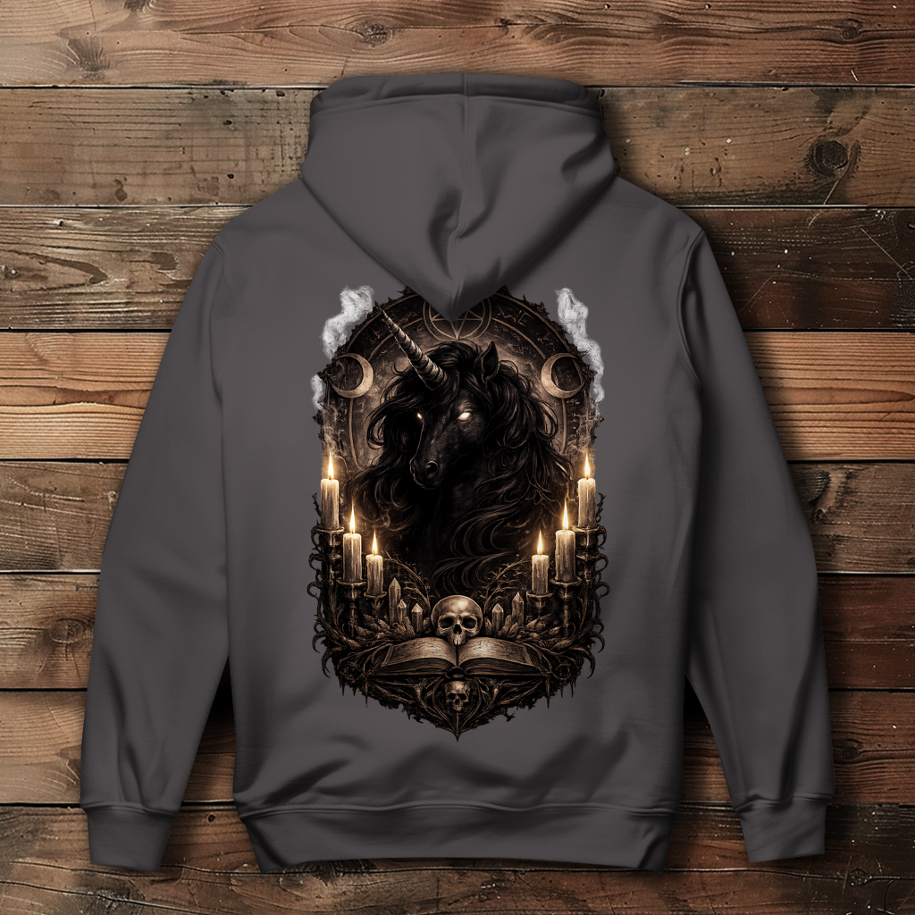 Damen Hoodie Dunkler Einhornzauber mit okkulten Symbolen