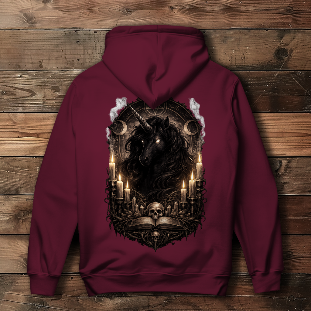 Damen Hoodie Dunkler Einhornzauber mit okkulten Symbolen