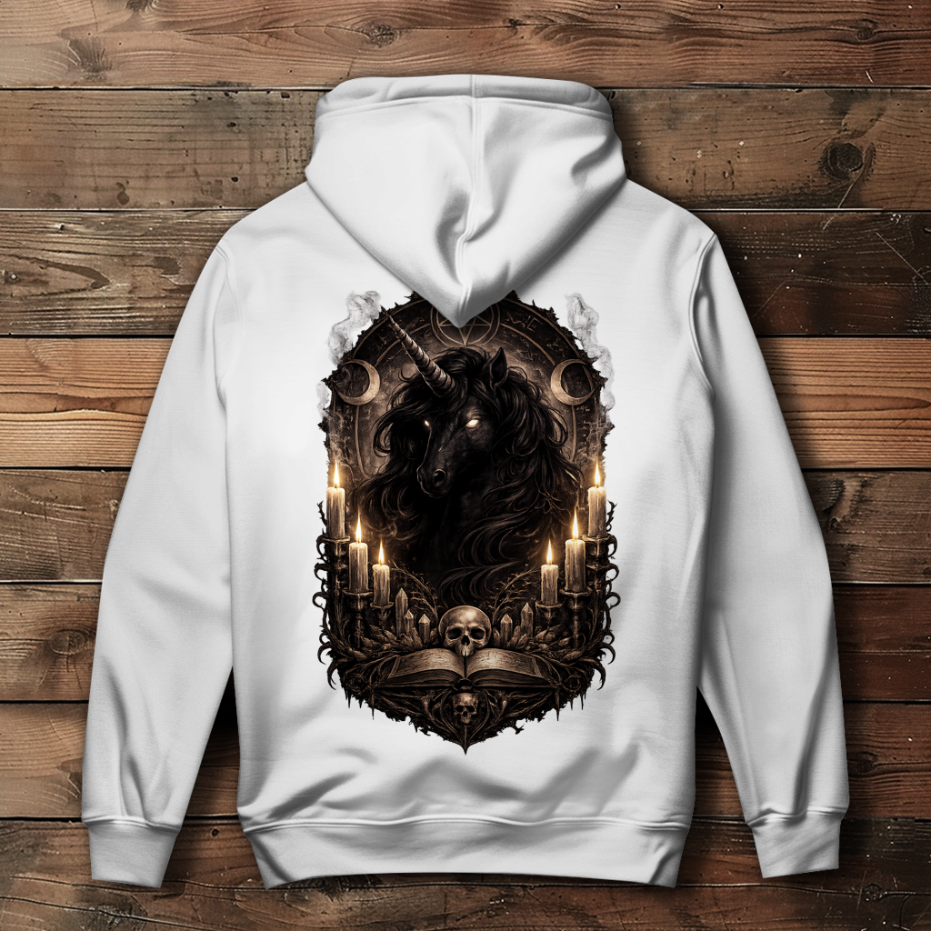 Damen Hoodie Dunkler Einhornzauber mit okkulten Symbolen
