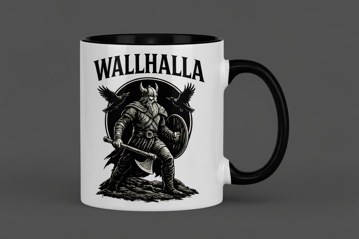 Tasse zweifarbig Viking Krieger mit Ravens und Axt