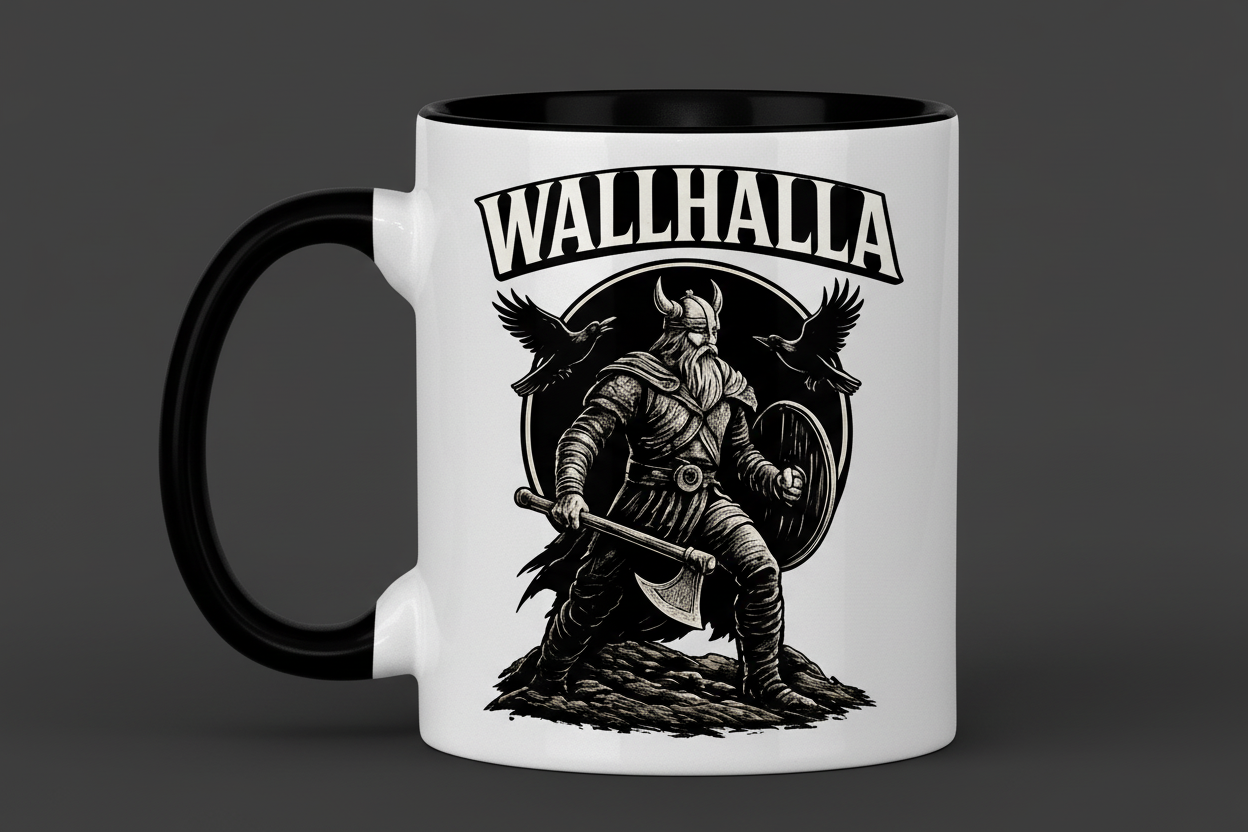 Tasse zweifarbig Viking Krieger mit Ravens und Axt