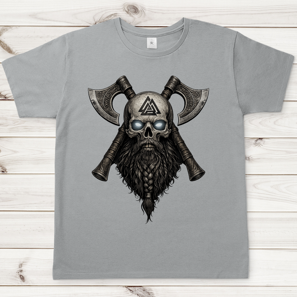 Herren T-Shirt Vikinger Schädelsymbol mit Äxten
