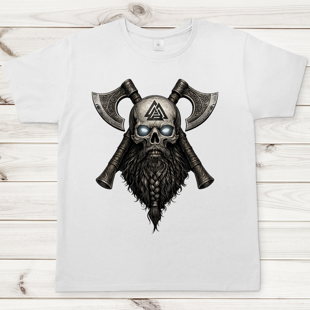 Herren T-Shirt Vikinger Schädelsymbol mit Äxten