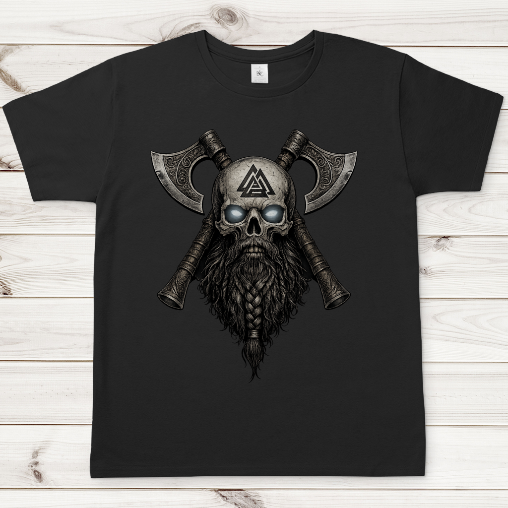 Herren T-Shirt Vikinger Schädelsymbol mit Äxten
