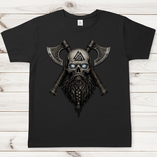 Herren T-Shirt Vikinger Schädelsymbol mit Äxten