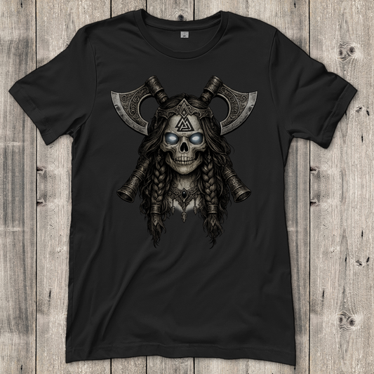 Damen T-Shirt Valkyrie-Schädel mit Axtkreuz