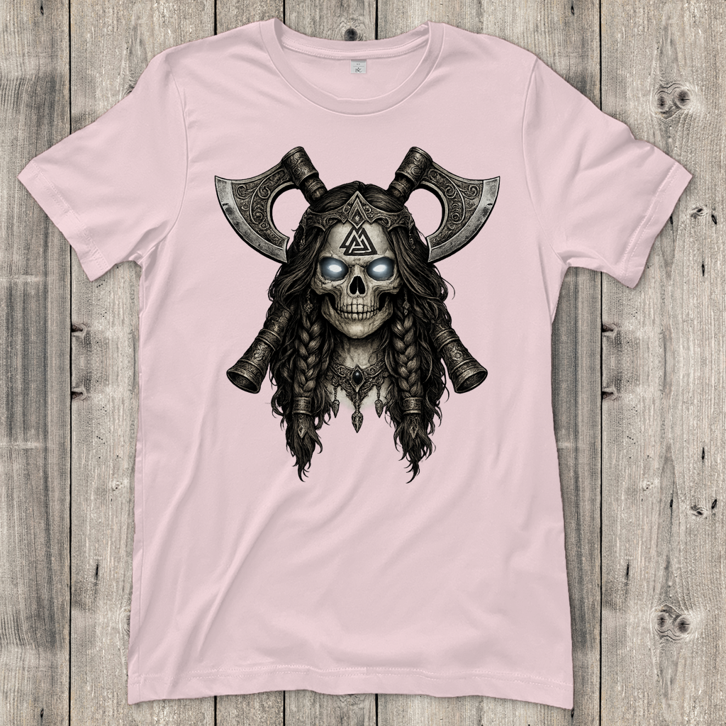 Damen T-Shirt Valkyrie-Schädel mit Axtkreuz