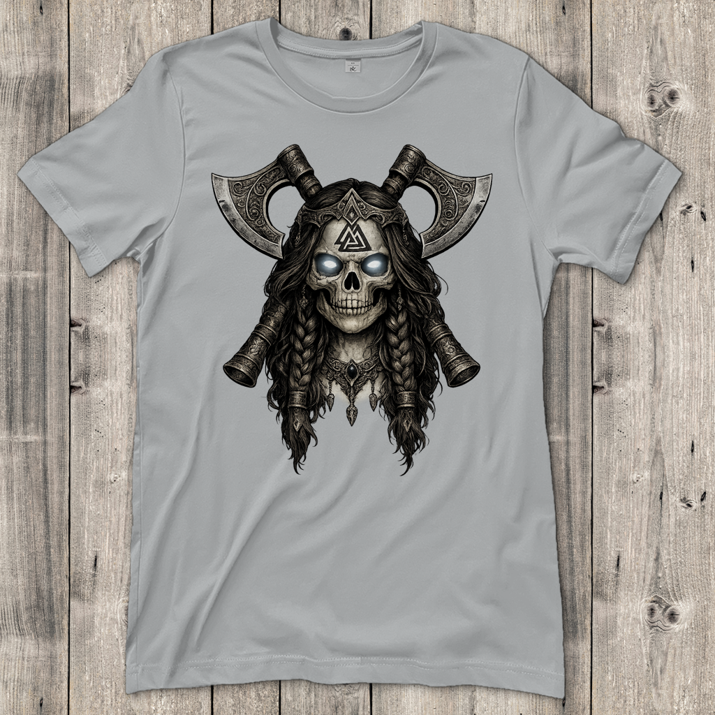 Damen T-Shirt Valkyrie-Schädel mit Axtkreuz