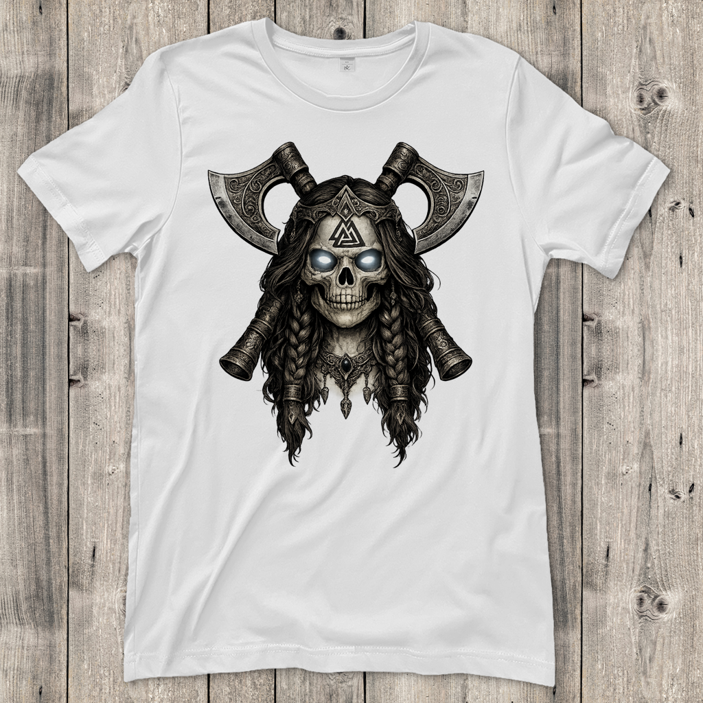 Damen T-Shirt Valkyrie-Schädel mit Axtkreuz