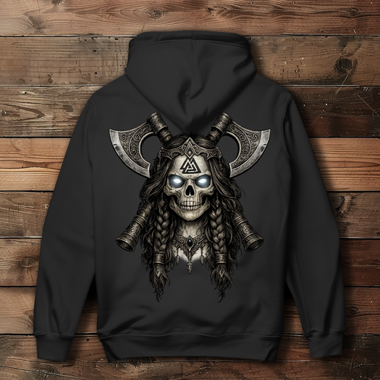 Damen Hoodie Valkyrie-Schädel mit Axtkreuz