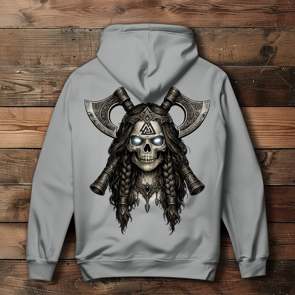 Damen Hoodie Valkyrie-Schädel mit Axtkreuz