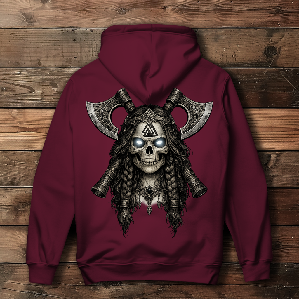 Damen Hoodie Valkyrie-Schädel mit Axtkreuz