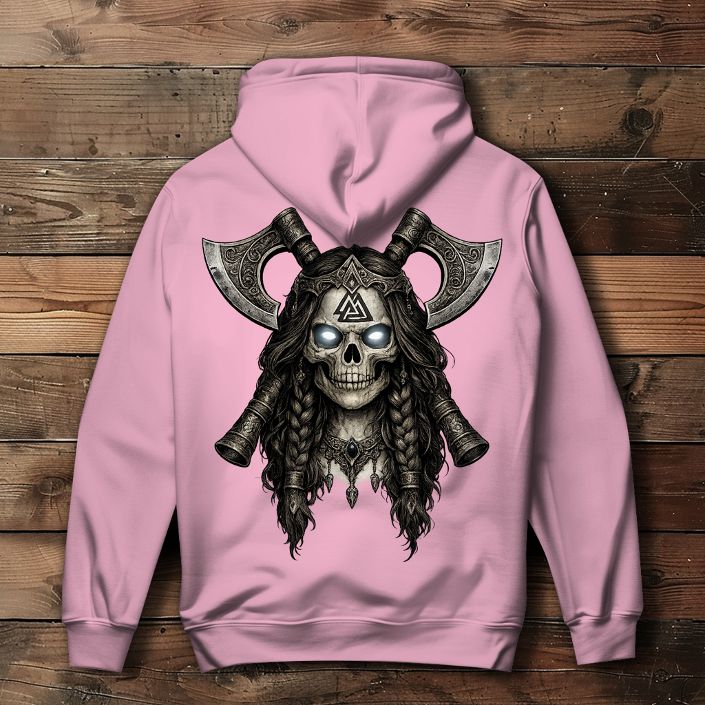 Damen Hoodie Valkyrie-Schädel mit Axtkreuz