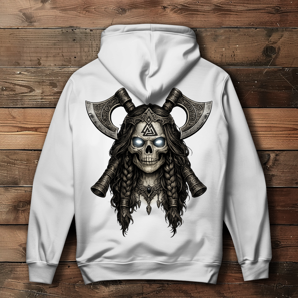 Damen Hoodie Valkyrie-Schädel mit Axtkreuz